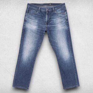 AG Everett Jeans Mens 34x32 Dark Blue Slim Straight Smart Casual Distressed